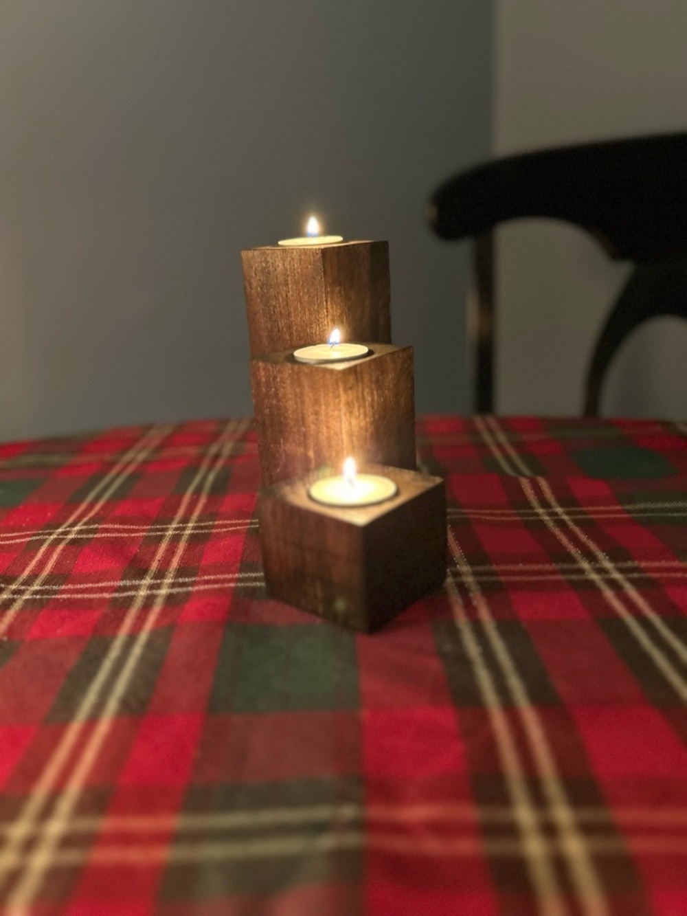 Hand Crafted Three-Tier Wooden Tea Light Holder - Brown